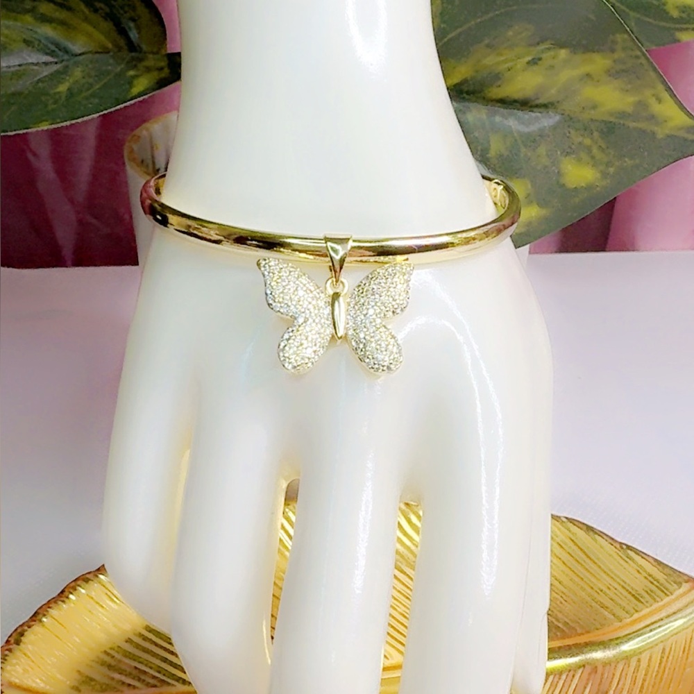 14K Gold Plated Bangle with Butterfly Pendant